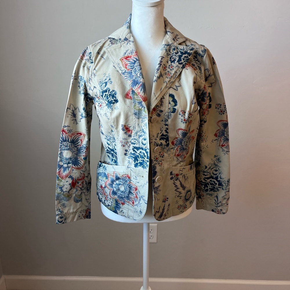 Coldwater Creek Cream and Blue Blazer with Floral Print - Picture 1 of 4